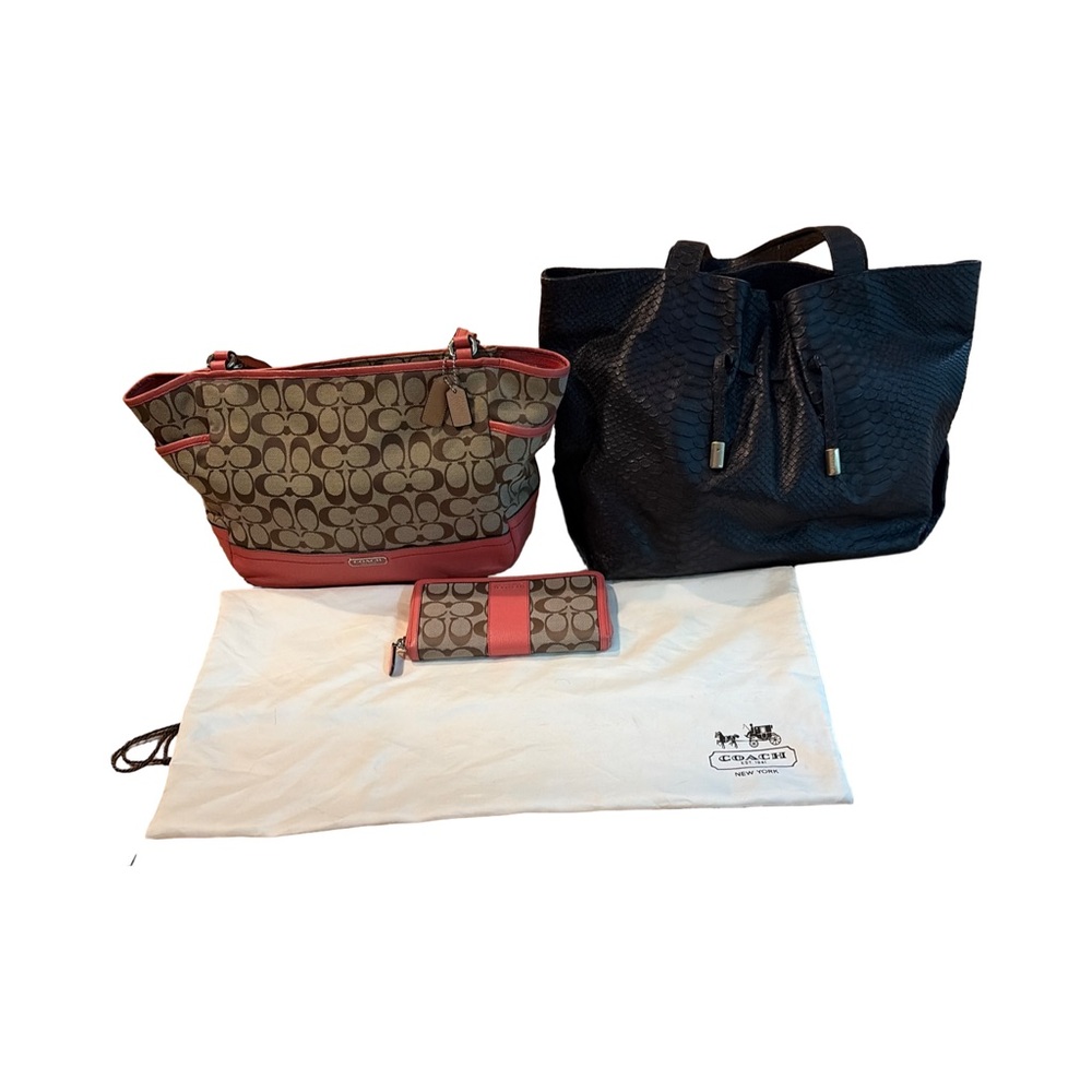 Furla Leather Bag and Coach Signature Canvas and Coral Leather Tote Set - Picture 1 of 10
